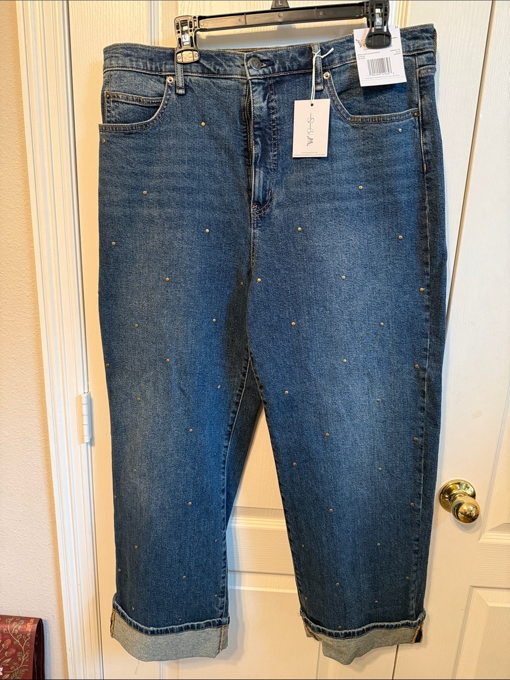 Jessica Simpson Blue Denim Cropped Jeans with Gold Studs